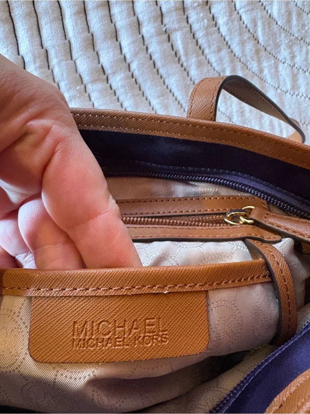 Michael Kors Purple Tote with Tan Leather Trim and Gold Hardware